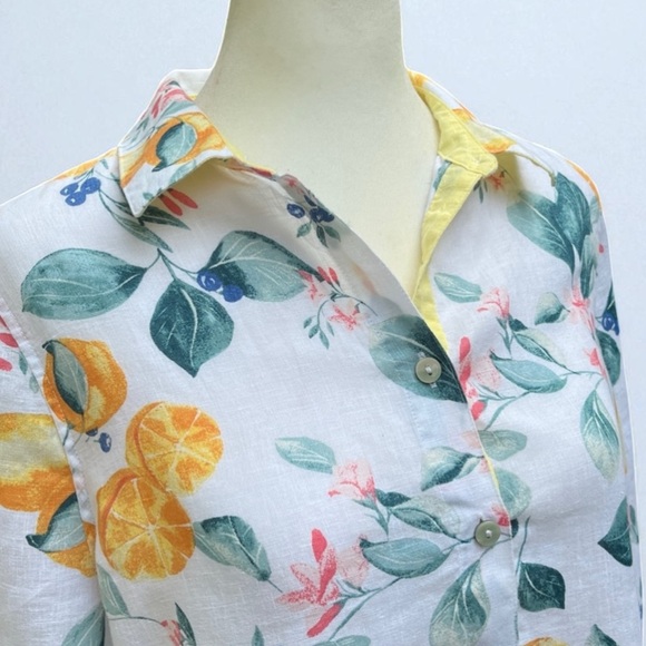 Chico’s 100% Linen Lemon Citrus Button Up Blouse Size 00 (US 2) - Picture 8 of 12